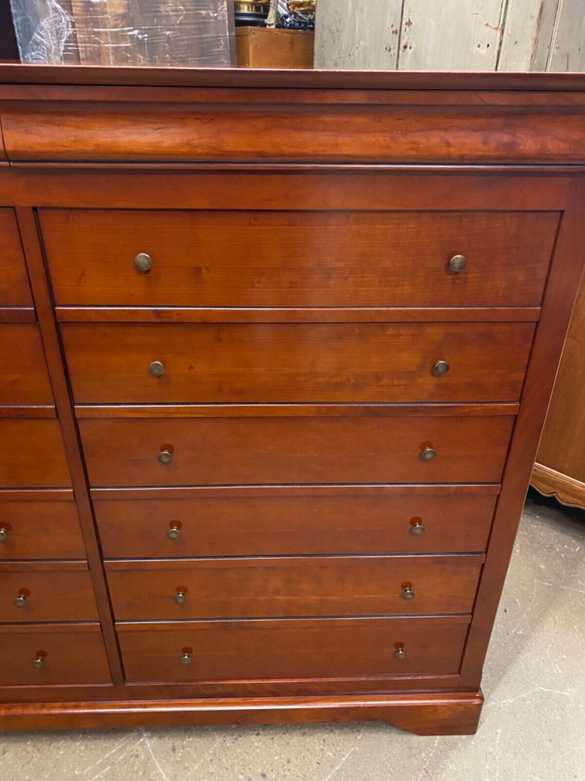 French Country Solid Cherry Wood 14 Drawer Tall Chest Dresser - Made in France