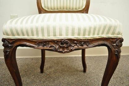 Pair of Antique Carved Walnut French Victorian Louis XV Style Side Accent Chairs