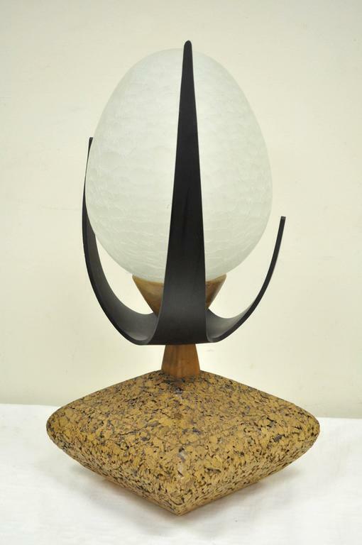 Lynard of California Cork Crackled Glass Walnut Atomic Era Modern Egg Table Lamp