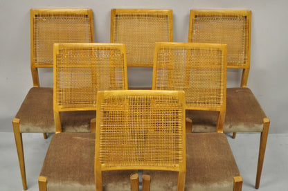 Mid Century Danish Modern Birch Wood Cane Back Dining Side Chairs - Set of 6