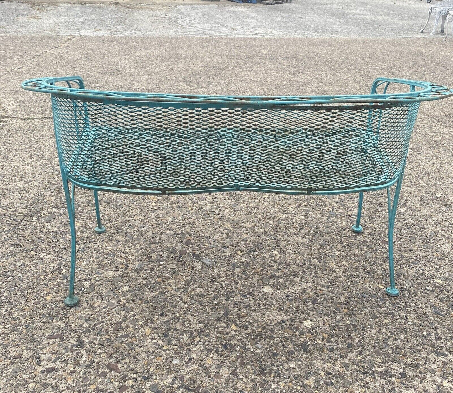 Vintage Salterini Style Zig Zag Wrought Iron Mid Century Patio Settee Loveseat