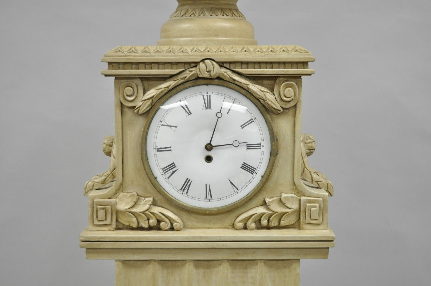 72" French Regency Empire Style Cream Painted Grandfather Case Standing Clock