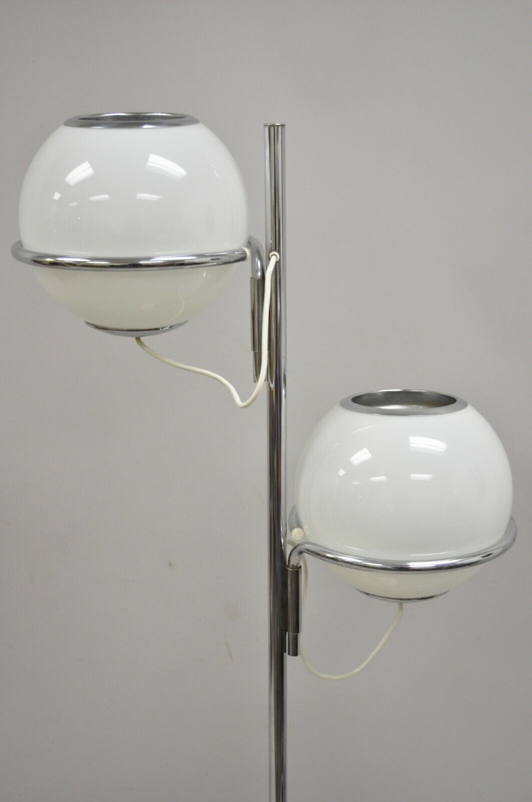 Reggiani Mid Century Italian Modern Double Glass Orb Chrome Marble Floor Lamp