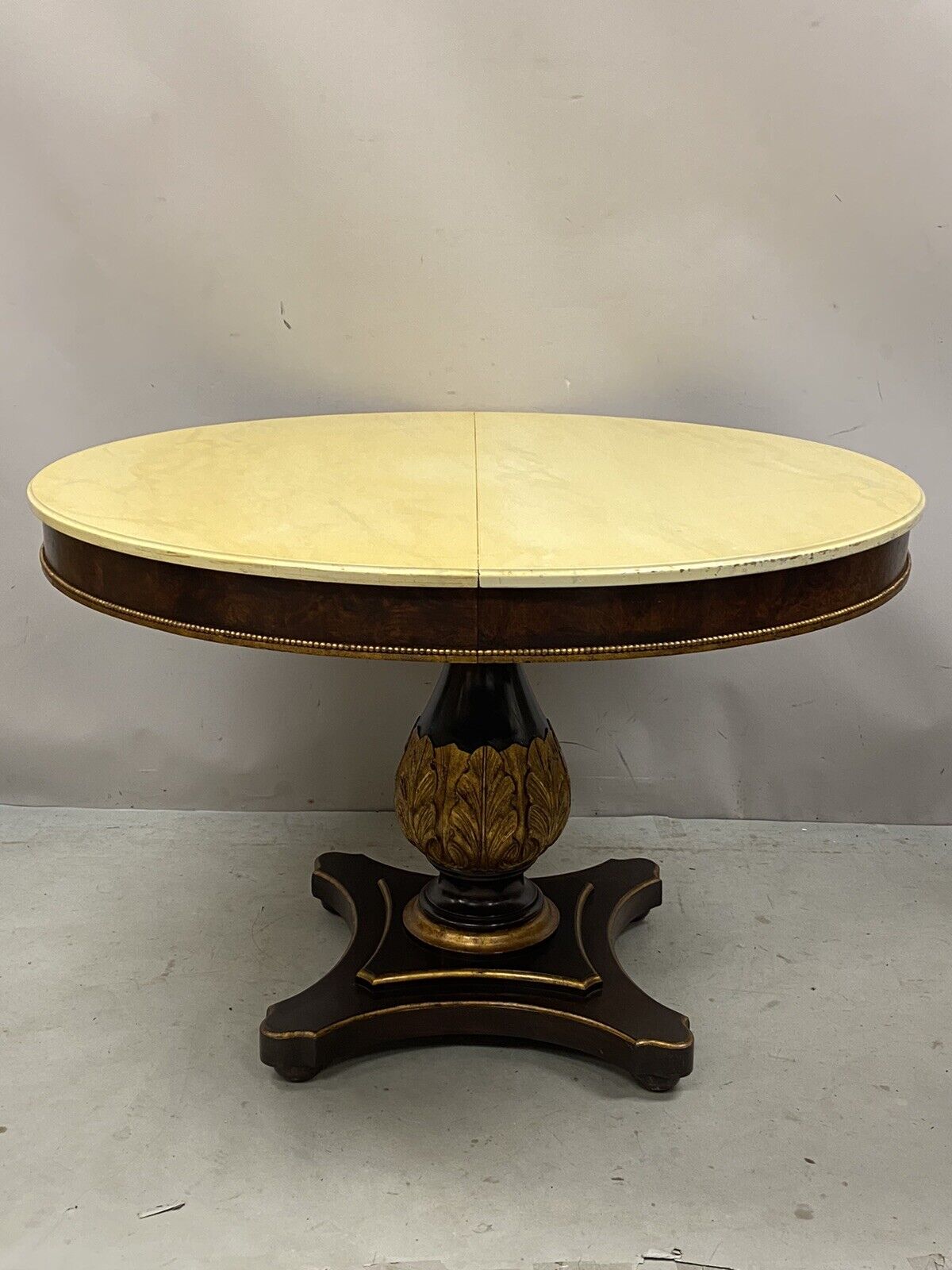 Vintage Italian Regency Style Pedestal Base Round Dining Table Cream Lacquer Top