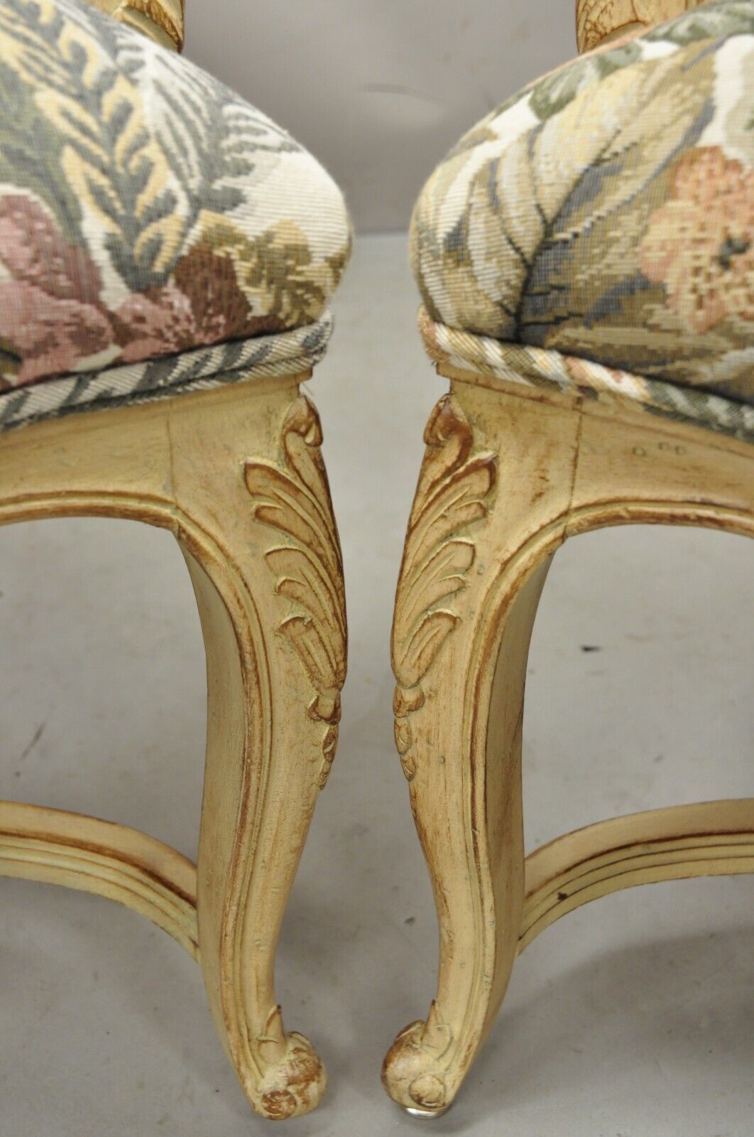 Pair French Provincial Country Louis XV Style Upholstered Wingback Lounge Chairs