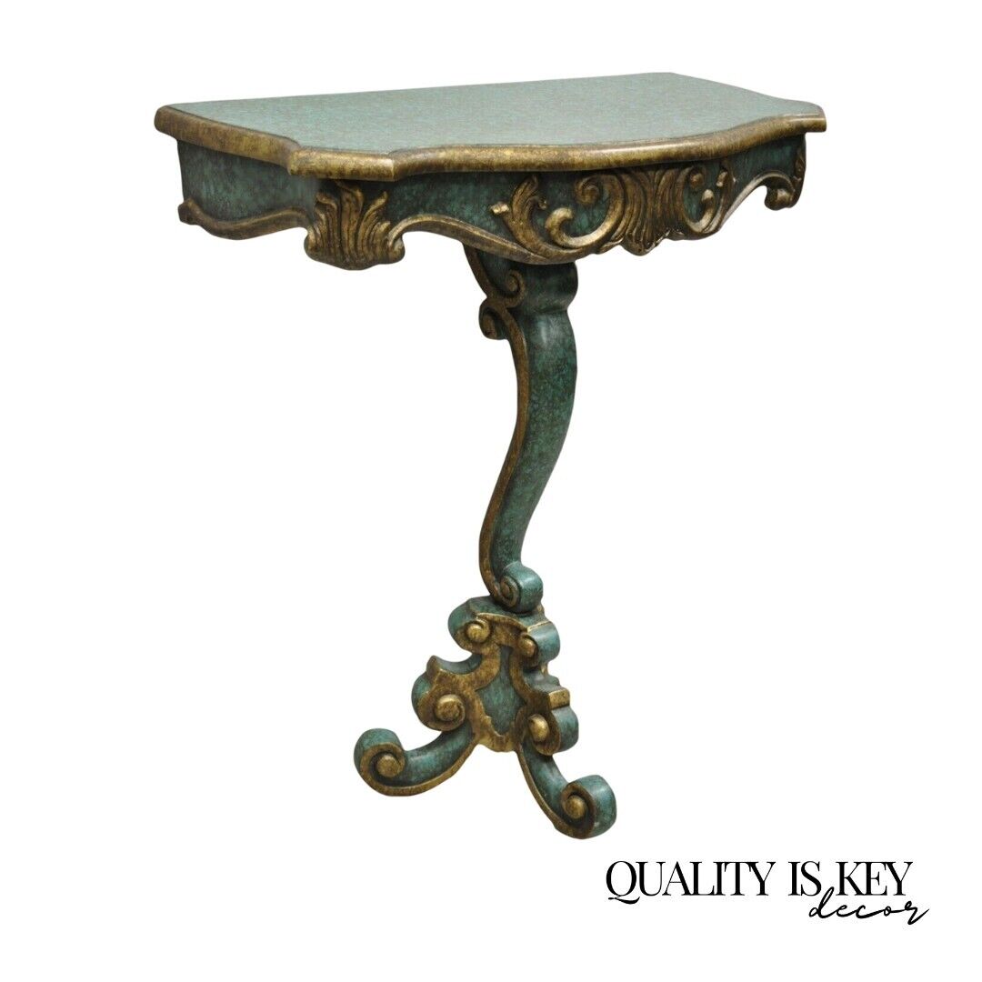 Rococo Baroque Style Green Blue Gold Small Pedestal Base Console Side Table