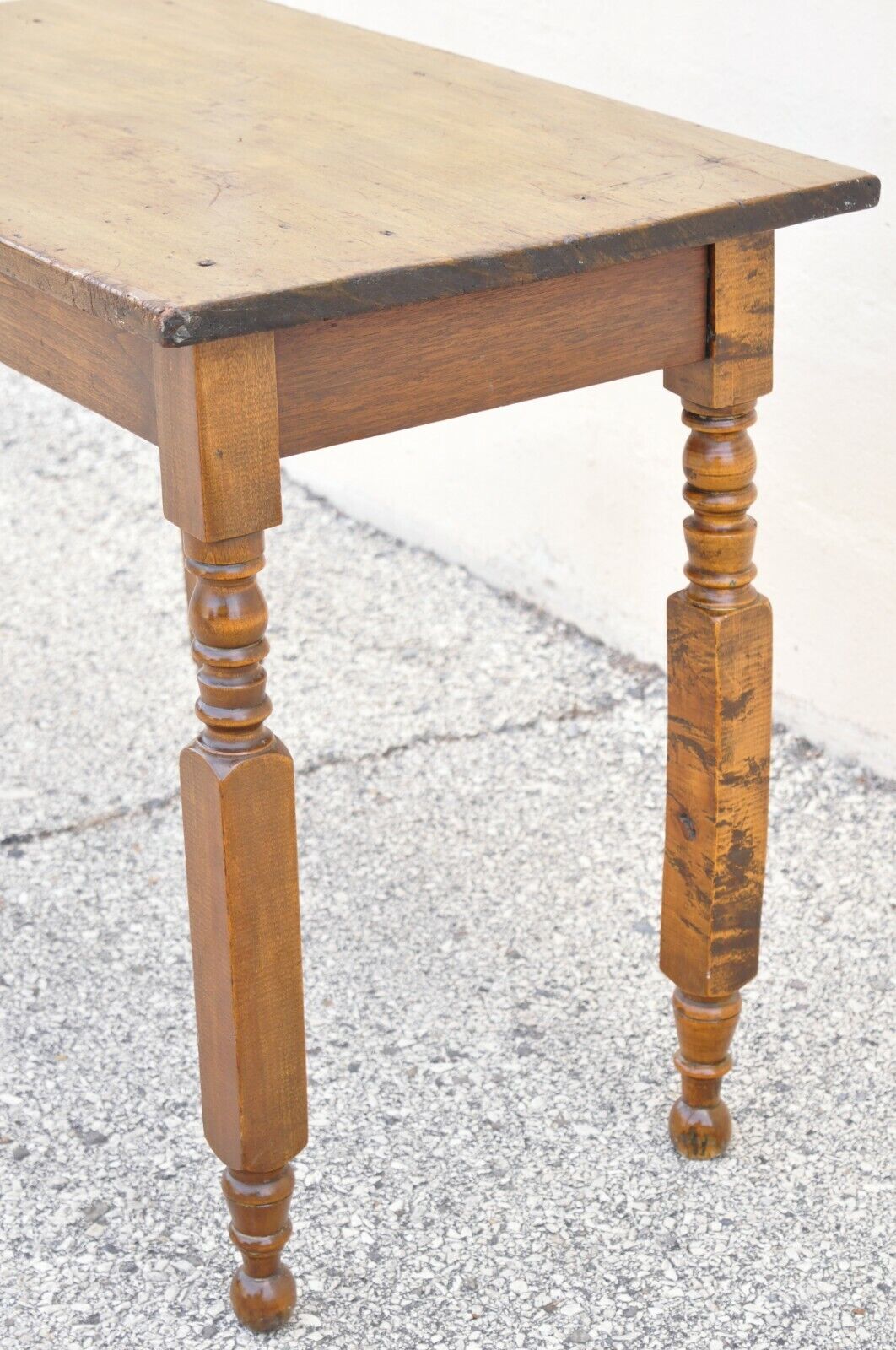 19th American Colonial Walnut Maple Small Desk Side Table with Turn Carved Legs