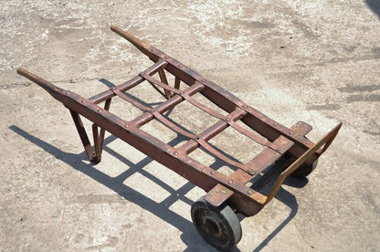 Antique Industrial Steampunk Distressed Iron & Wood Rolling Hand Truck Cart