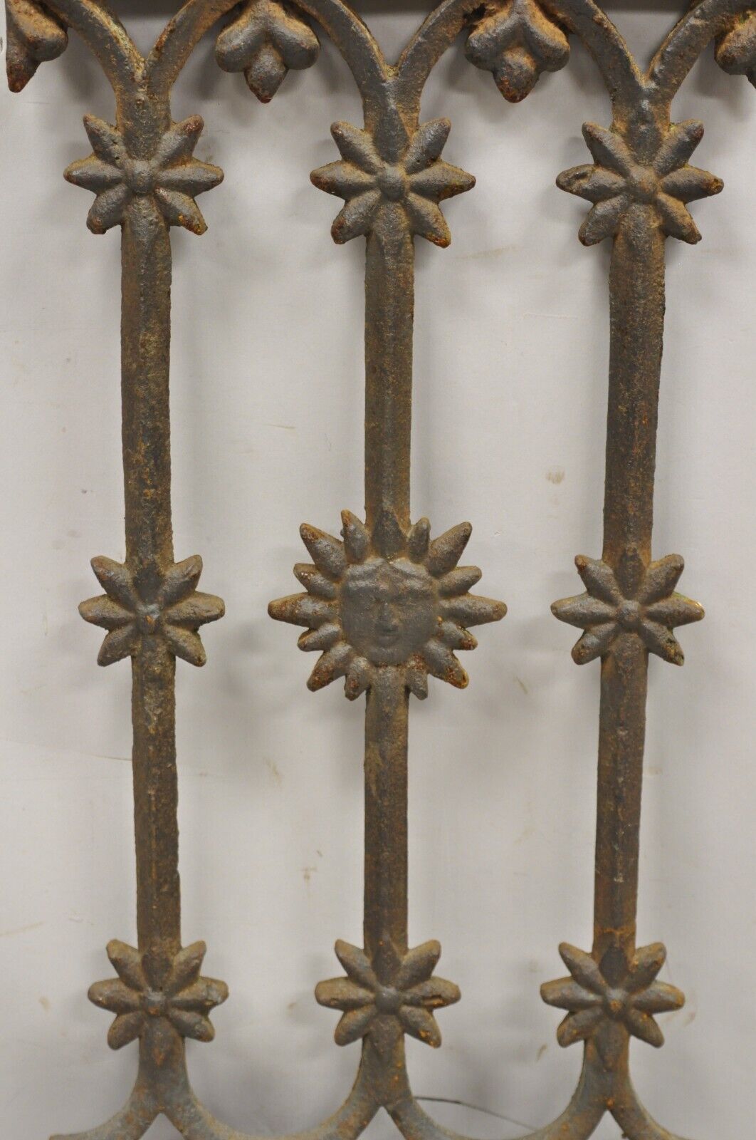 Antique Cast Iron Victorian Greek Key Sun Face Garden Fence Gate Decor - Each