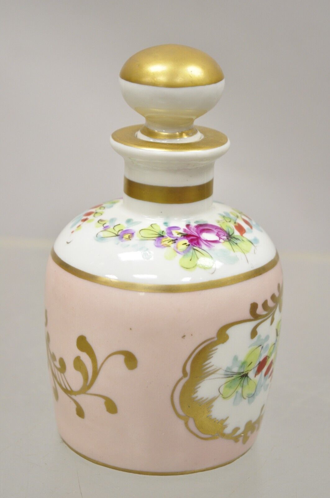 Vintage Hand Painted Porcelain Tea Caddy Tonic Perfume Vanity Bottle