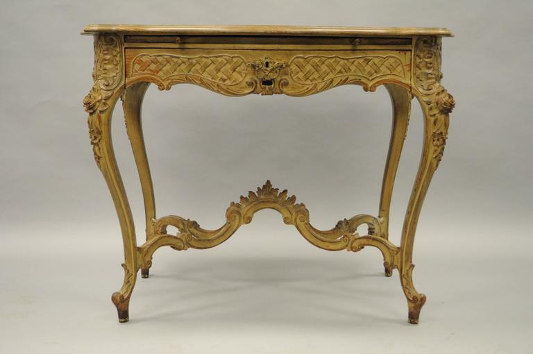 French Rococo Louis XV Distress Paint Dressing Table Vanity Ladies Writing Desk