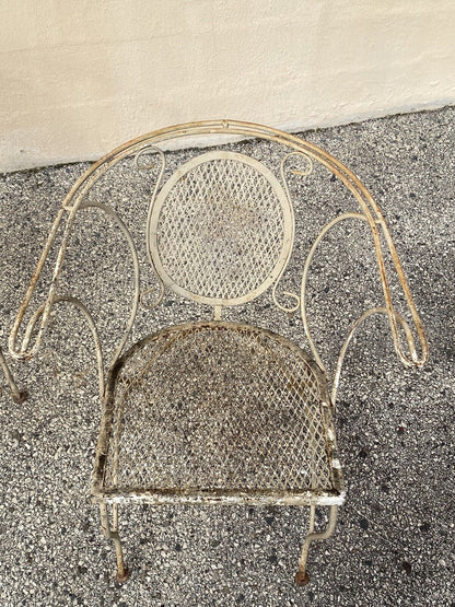 Vintage Mid Century Wrought Iron Barrel Back Garden Patio Dining Chairs - A Pair