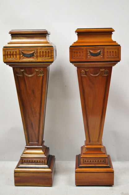 20th C. French Empire Neoclassical Mahogany Wood Pedestal Plant Stands - a Pair