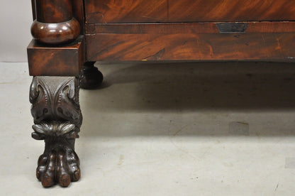 Antique American Empire Crotch Mahogany Chest Drawers Step Back Dresser Paw Feet