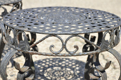 French Art Nouveau Style Wrought Iron Lattice Top Round Side Tables - a Pair