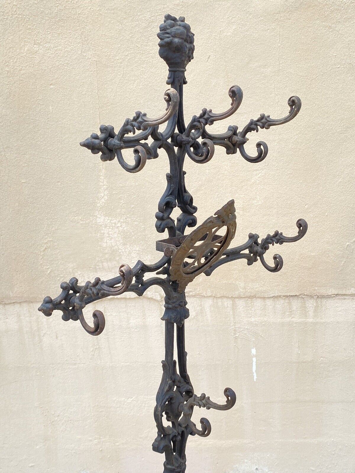 19th C. Antique Victorian Cast Iron Rococo Hall Tree Coat Hook Umbrella Stand