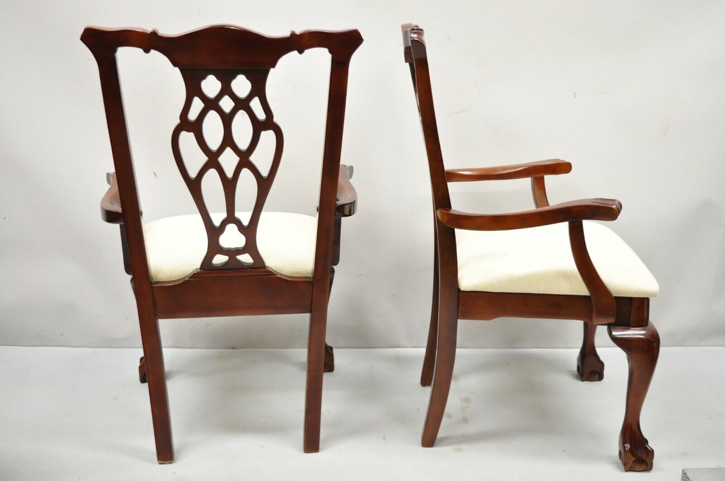 Vintage Chippendale Style Cherry Wood Dining Arm Chair by Master Design - a Pair