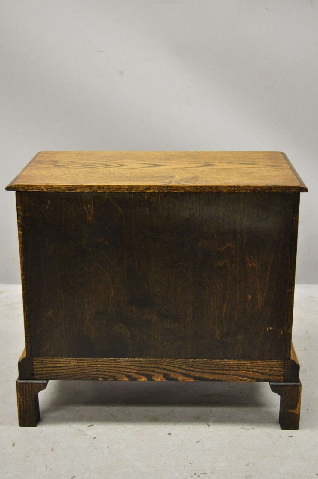 Vintage English Colonial Miniature Oak Wood Small Campaign Chest Side Table