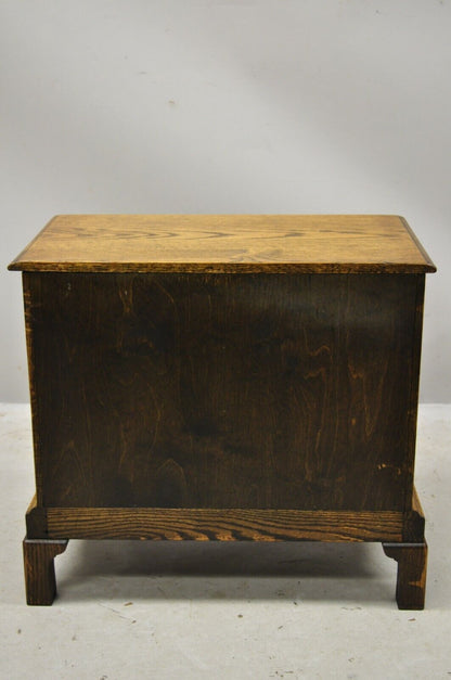 Vintage English Colonial Miniature Oak Wood Small Campaign Chest Side Table