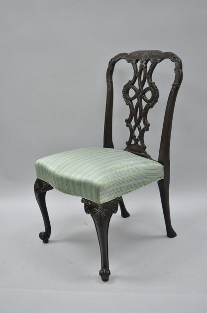 Antique Solid Mahogany Georgian Style Dining Side Chair Carved Ribbon Back C