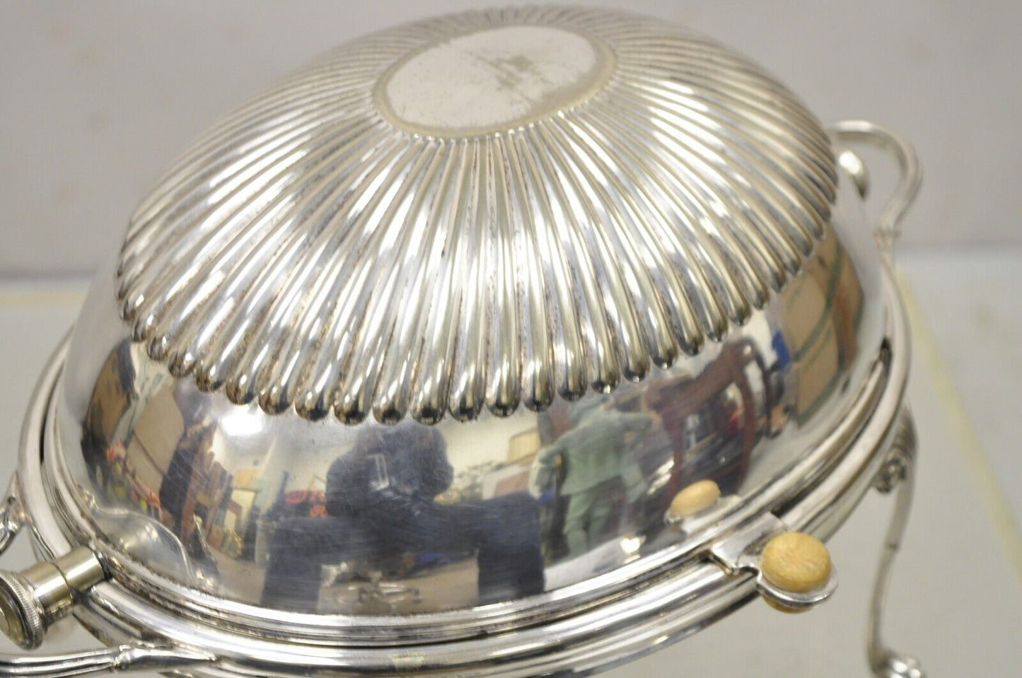 English Sheffield Victorian Silver Plated Revolving Dome Serving Dish Warmer