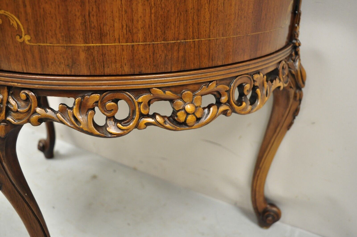 Vintage French Louis XV Style Half Round Demilune 2 Door Cabinet Side Table