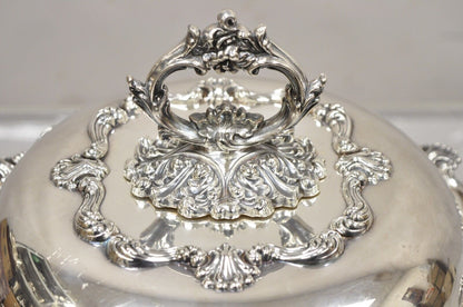 Antique English Victorian Ornate Round Silver Plated Rococo Lidded Serving Dish