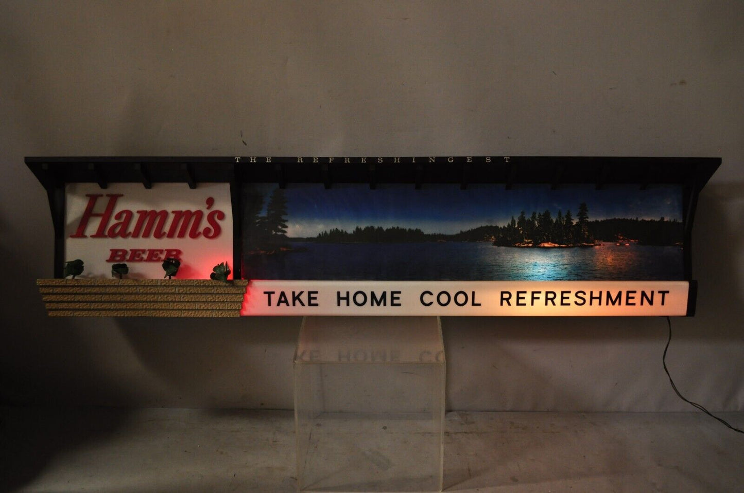 Large 77" Vintage Hamm's Beer Lakeside Plastics Advertising Hanging Lighted Sign