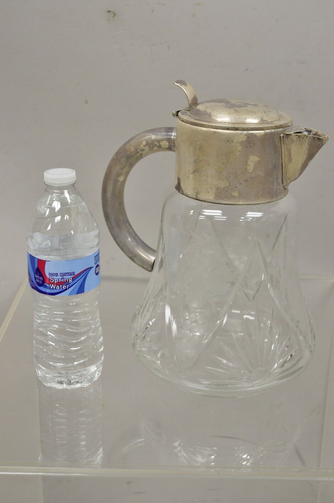 Antique Victorian Silver Plated Cut Crystal Glass Lemonade Water Pitcher