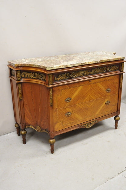 Antique French Louis XVI Style Marble Top Satinwood Demilune Dresser Commode