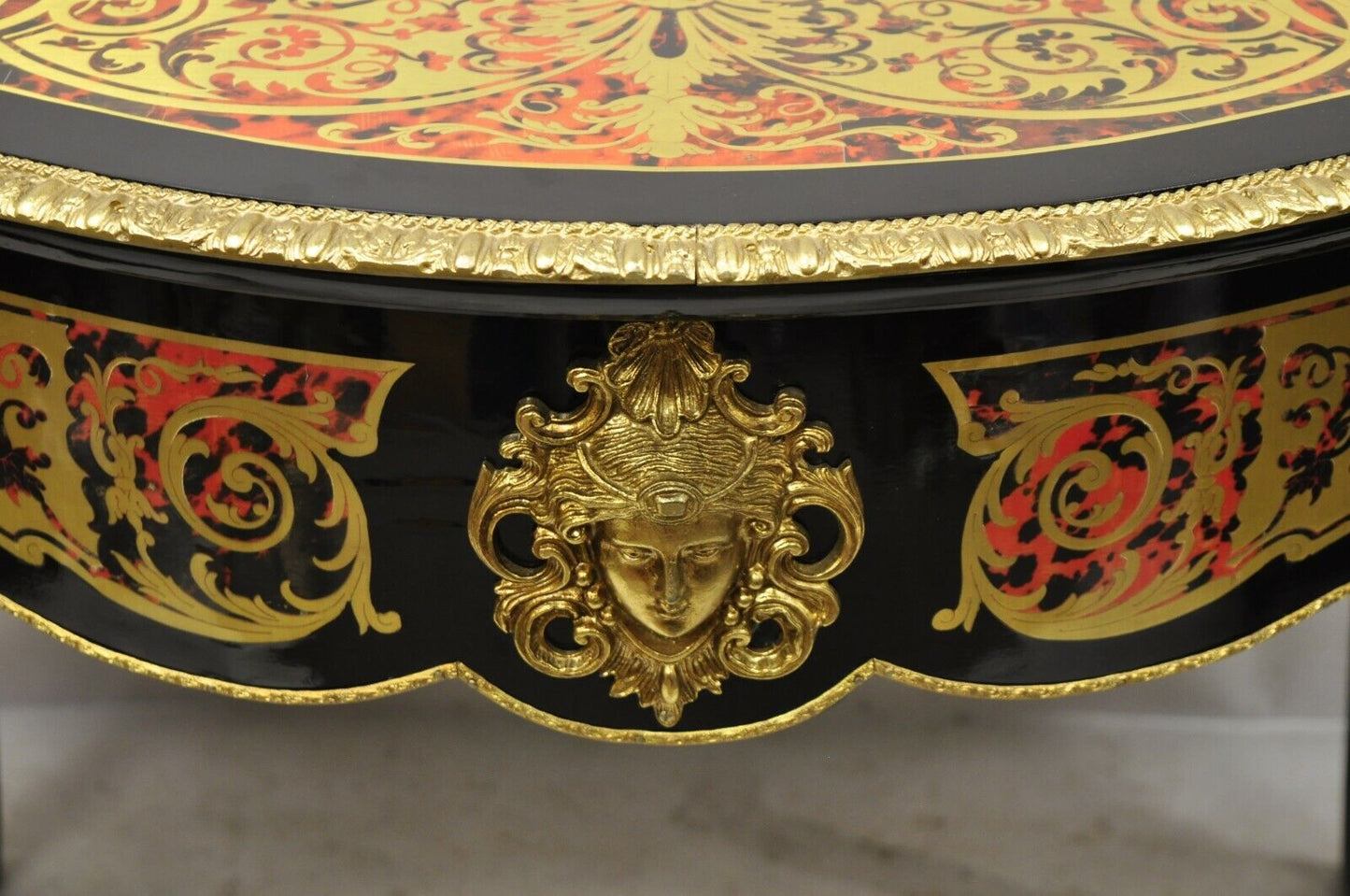 21st C. Napoleon III French Inlaid Brass Bronze Boulle Turtle Top Center Table