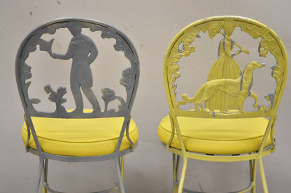 Victorian Style Cast Aluminum Courting Scene Garden Patio Bistro Chairs - a Pair