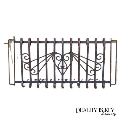 Antique Art Nouveau Black Wrought Iron Heart and Scroll 23x52 Garden Fence Gate