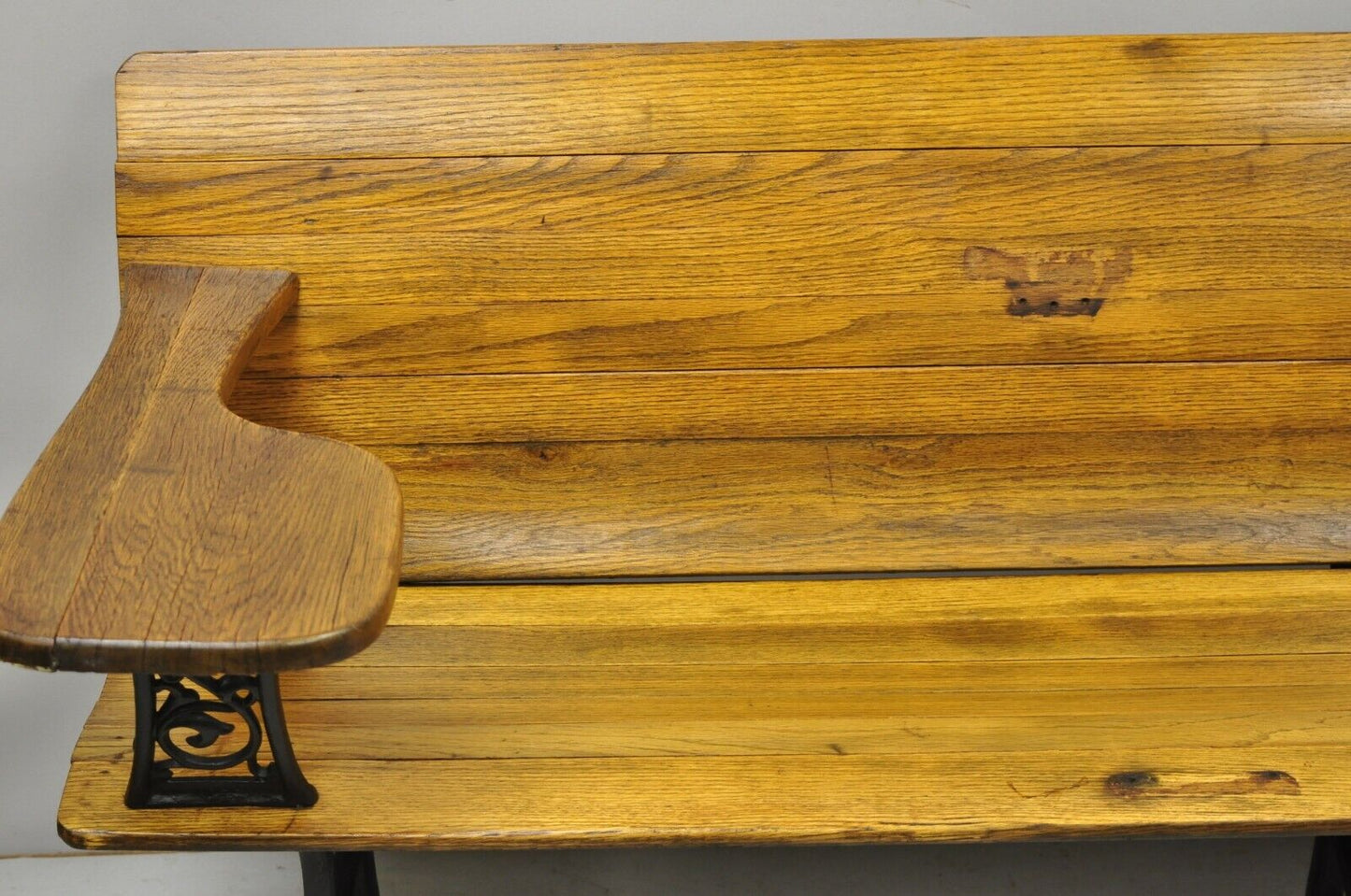 Antique Cast Iron and Oak Wood 72" Long Victorian School Work Bench Desk