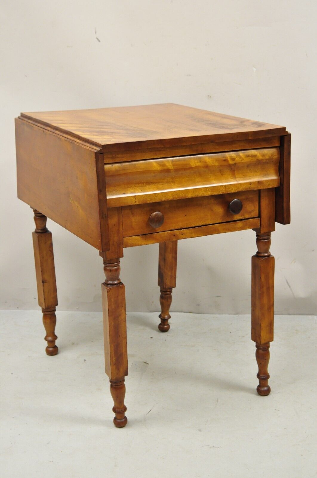 Antique Victorian Chestnut Drop Leaf Work Table Side Table with 2 Drawers