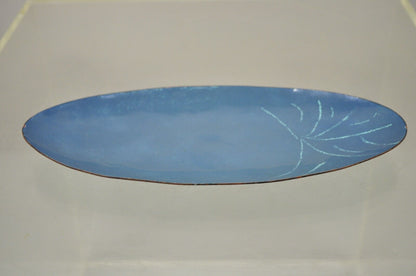 Vintage Mid Century Modern Blue Porcelain Enamel Copper 10" Oval Trinket Dish