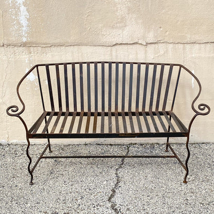 Vintage Hollywood Regency Wrought Iron Scrolling Garden Patio Loveseat Settee