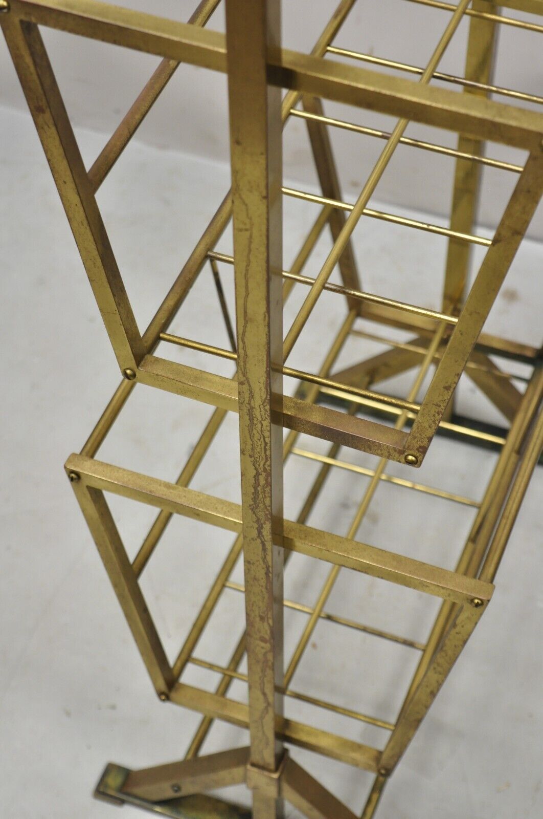 Vintage Mid Century Modern Brass Frame 2 Tier Magazine Rack Stand