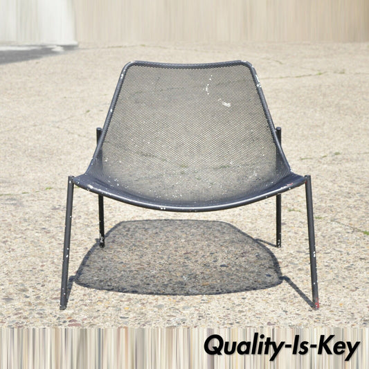 Vintage Metal Mesh Perforated Wide Seat Modern Patio Garden Lounge Chair