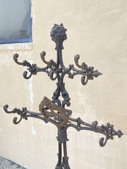 19th C. Antique Victorian Cast Iron Rococo Hall Tree Coat Hook Umbrella Stand