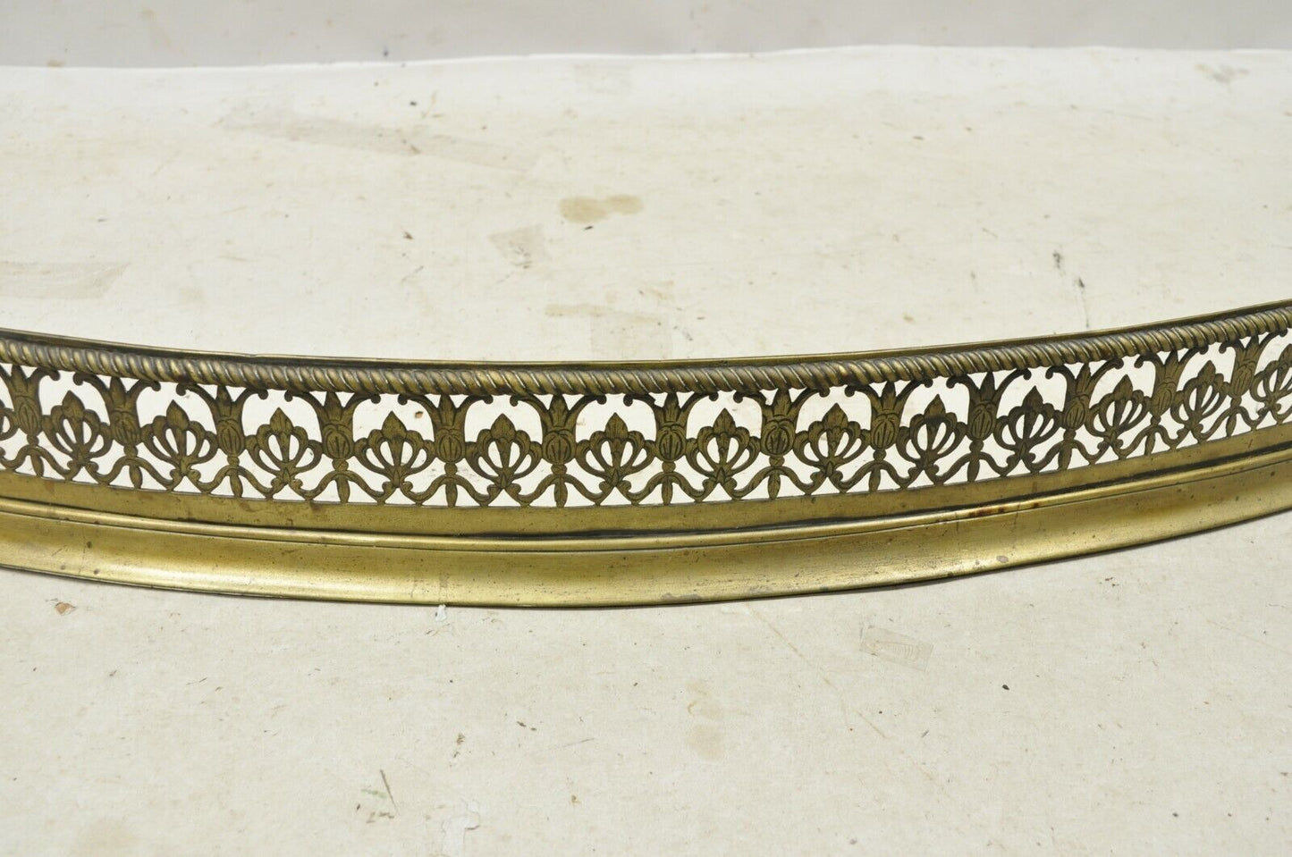 Victorian English Brass 55" Fireplace Serpentine Mantel Fender Bellflower Design