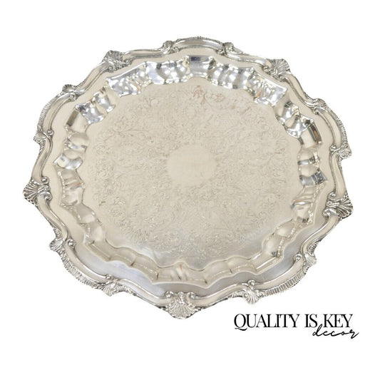 WNS Blackinton Chippendale 1457 Silver Plated Round Scalloped Platter Tray