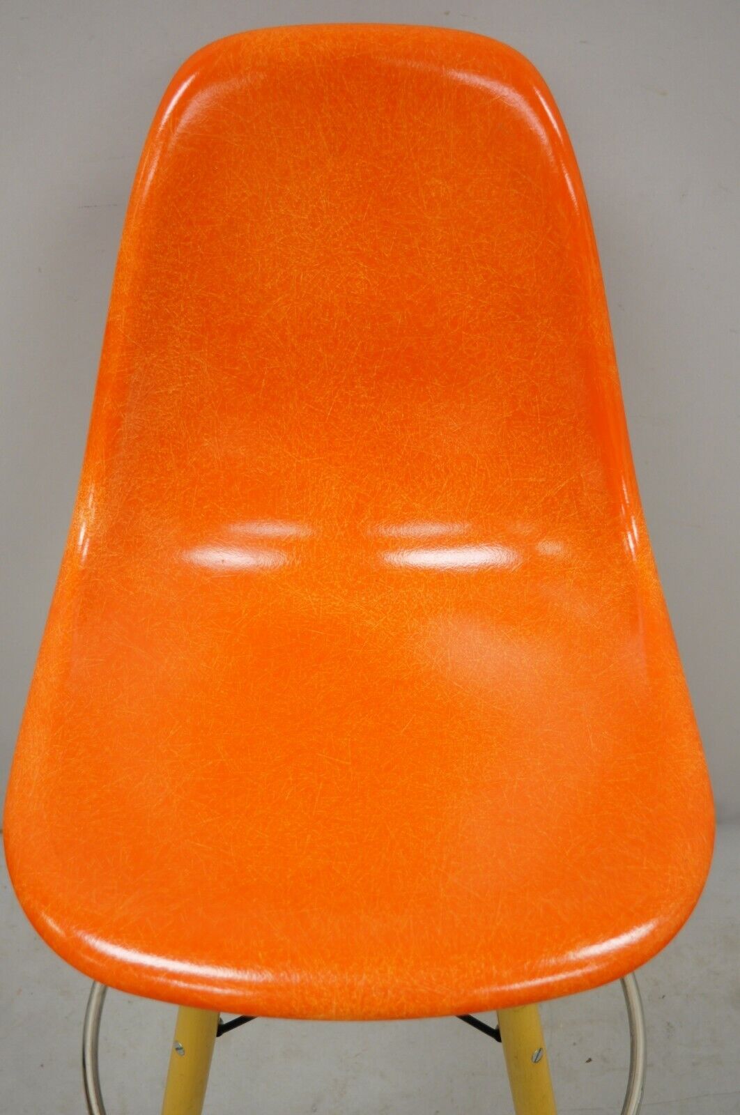 Modernica Orange Fiberglass Eames Style Shell Case Study Dowel Swivel Barstool