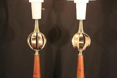 Pair of Vintage Mid Century Modern Lightolier Brass Orb Lamp Gerald Thurston