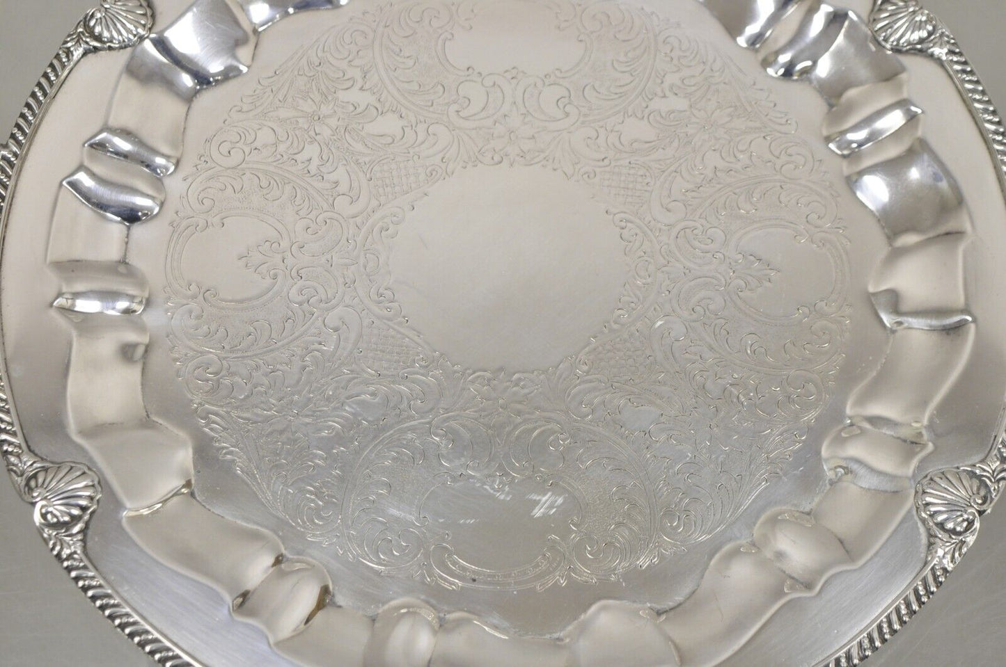 Vintage Federal Silver Co. Silver Plated Large Round Twin Handle Platter Tray