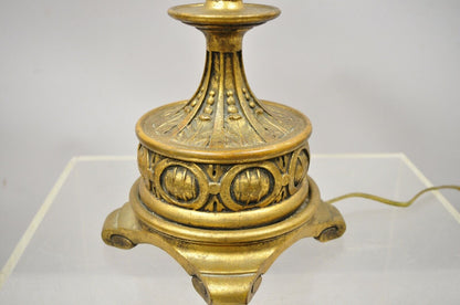 Vintage Italian Gold Gilt Wood Carved Candle Candelabra Florentine Table Lamp