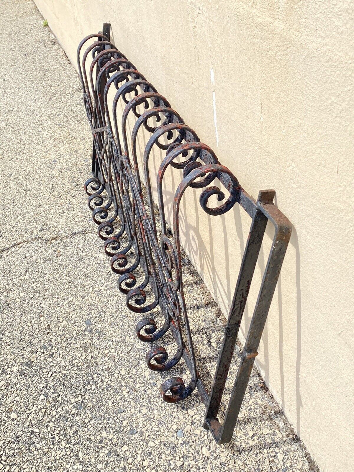 Antique Art Nouveau Black Wrought Iron Heart and Scroll 23x52 Garden Fence Gate