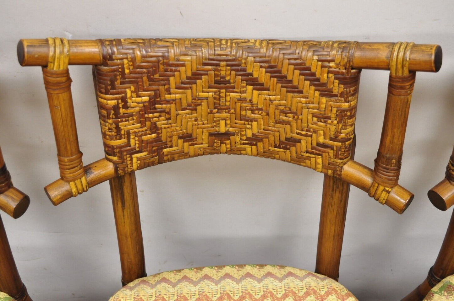 Vintage Bentwood Bamboo Rattan Tiki Hollywood Regency Dining Chairs - Set of 4