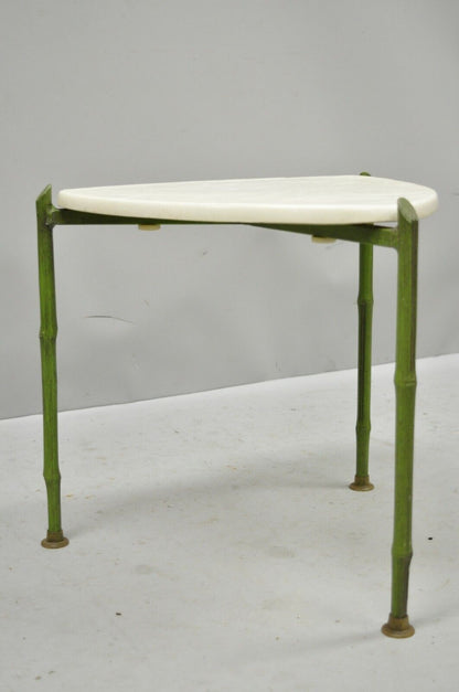 Faux Bamboo Chinese Chippendale Green Tripod Aluminum Guitar Pick Side Table