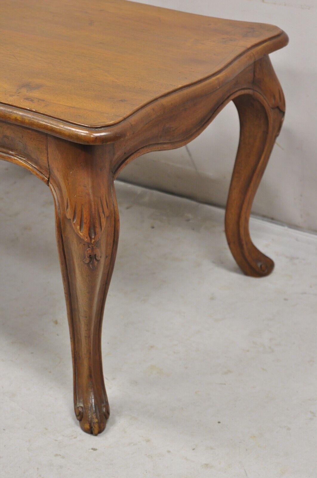 Vintage Italian Provincial Antiqued Walnut Small Cabriole Leg Coffee Table